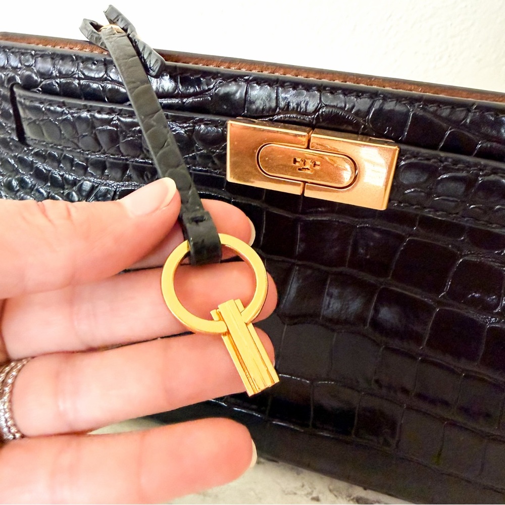 Tory Burch Lee Radziwill Black Croc-Embossed Leather Petite Bag - Picture 9 of 16